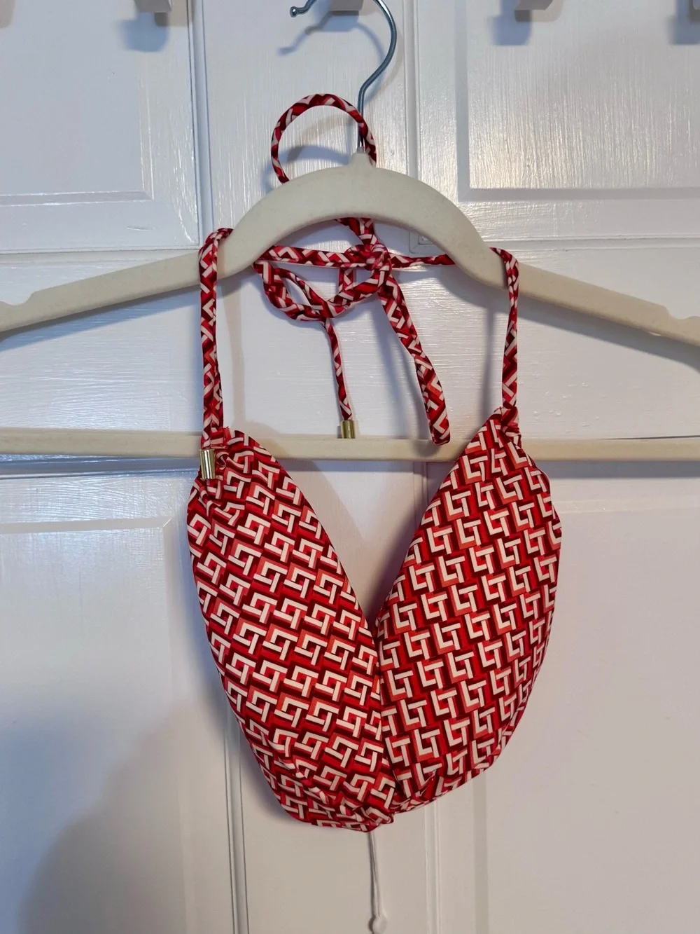Monday Swimwear | Tamarama Bandeau Top, Red Lattice Geo, Size V (XL) - NWT